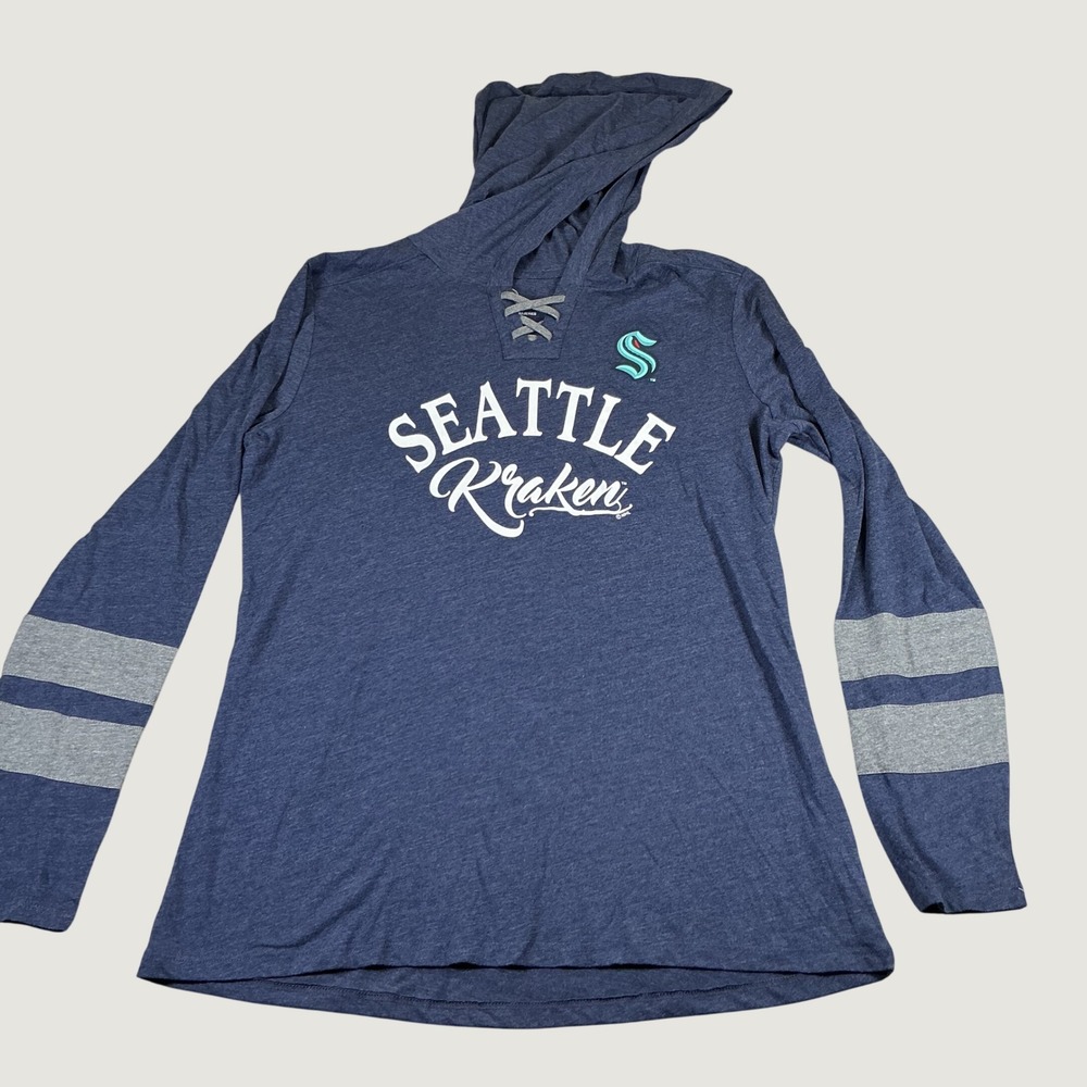 NWOT Seattle Kraken Women's Hooded Lace-Up Long Sleeve Shirt‎ Blue Large NHL